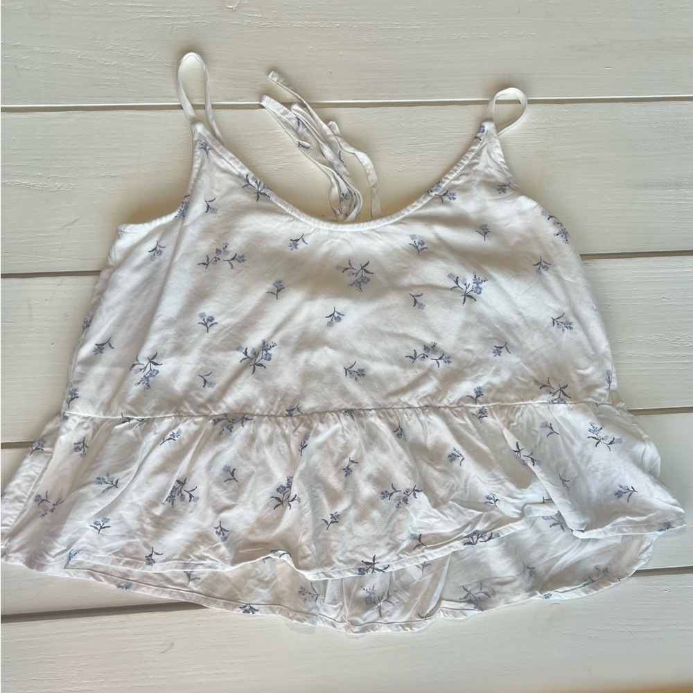 HOLLISTER White Blue Floral Baby Doll Tank Size Small